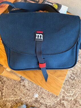 Marimekko Navy Messenger Bag with Red Accent Strap